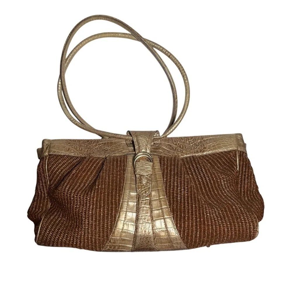 Brahmin straw satchel