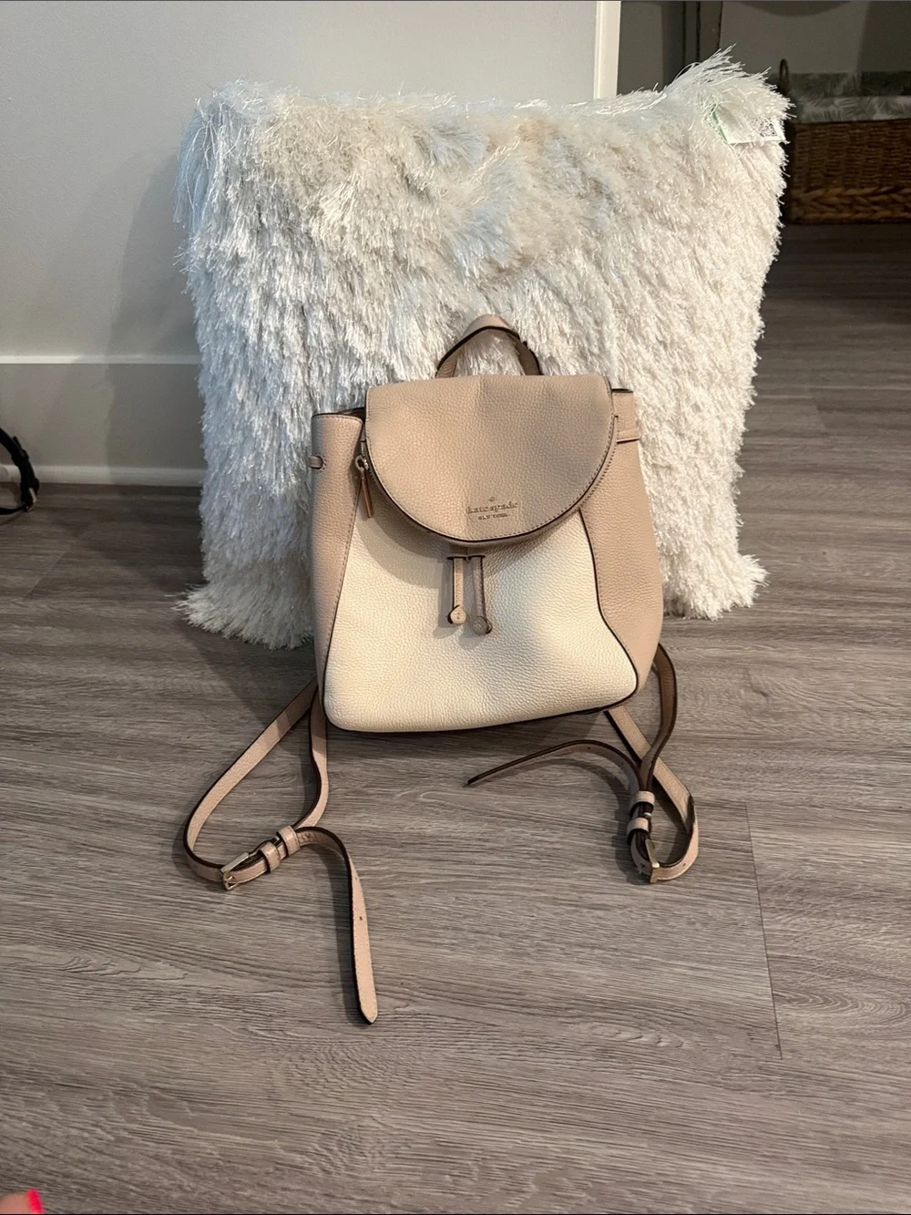 Kate Spade Two-Tone Light Beige and Cream Pebble Leather Backpack