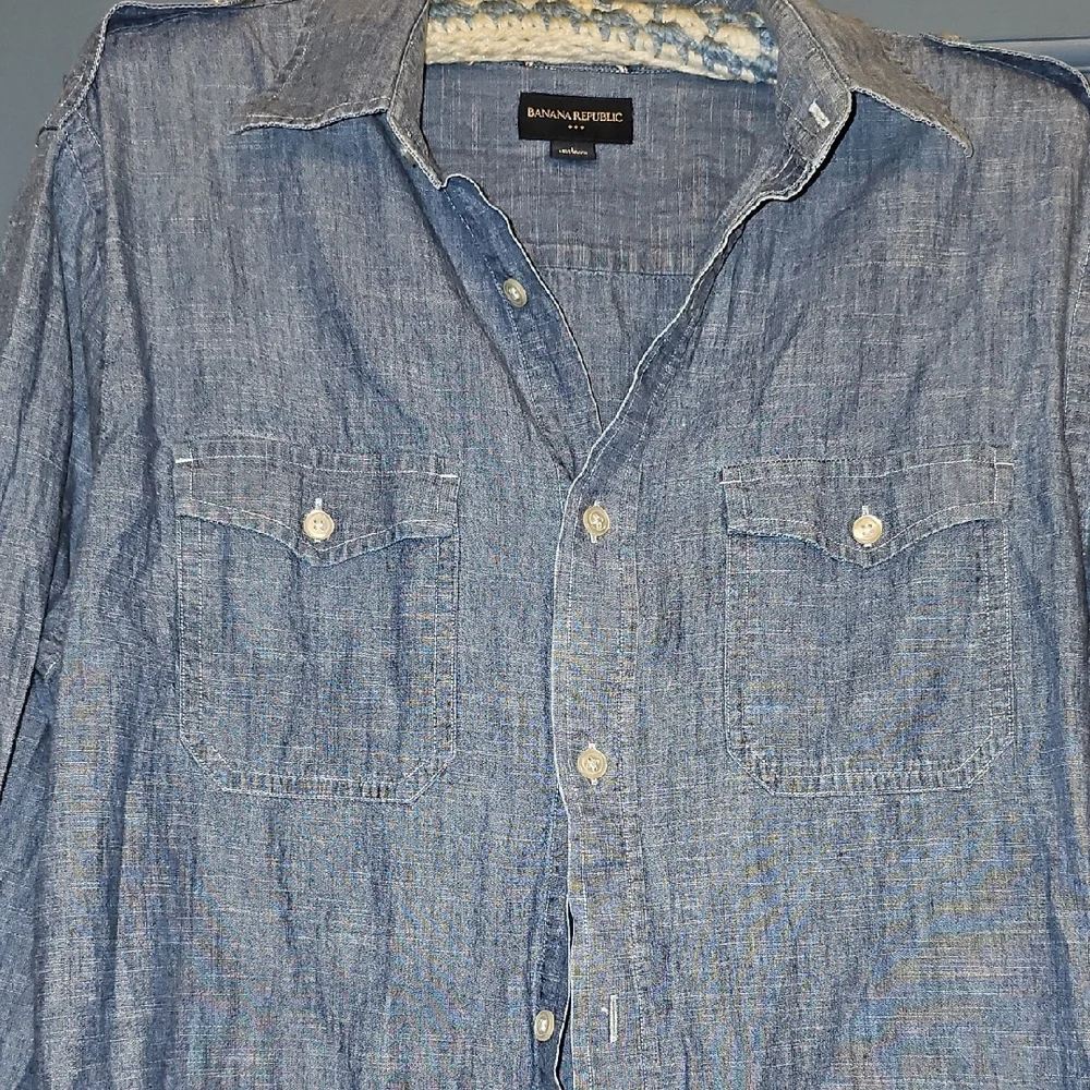 Banana Republic Blue Denim Shirt Mens Large Button Down Causal Dress Modern