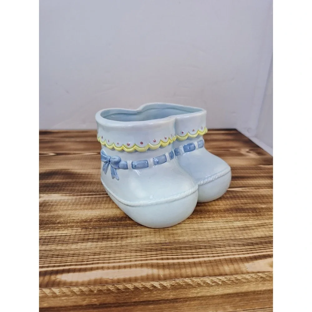Vintage Napco Ceramic Blue Baby‎ Booties Nursery Planter 5