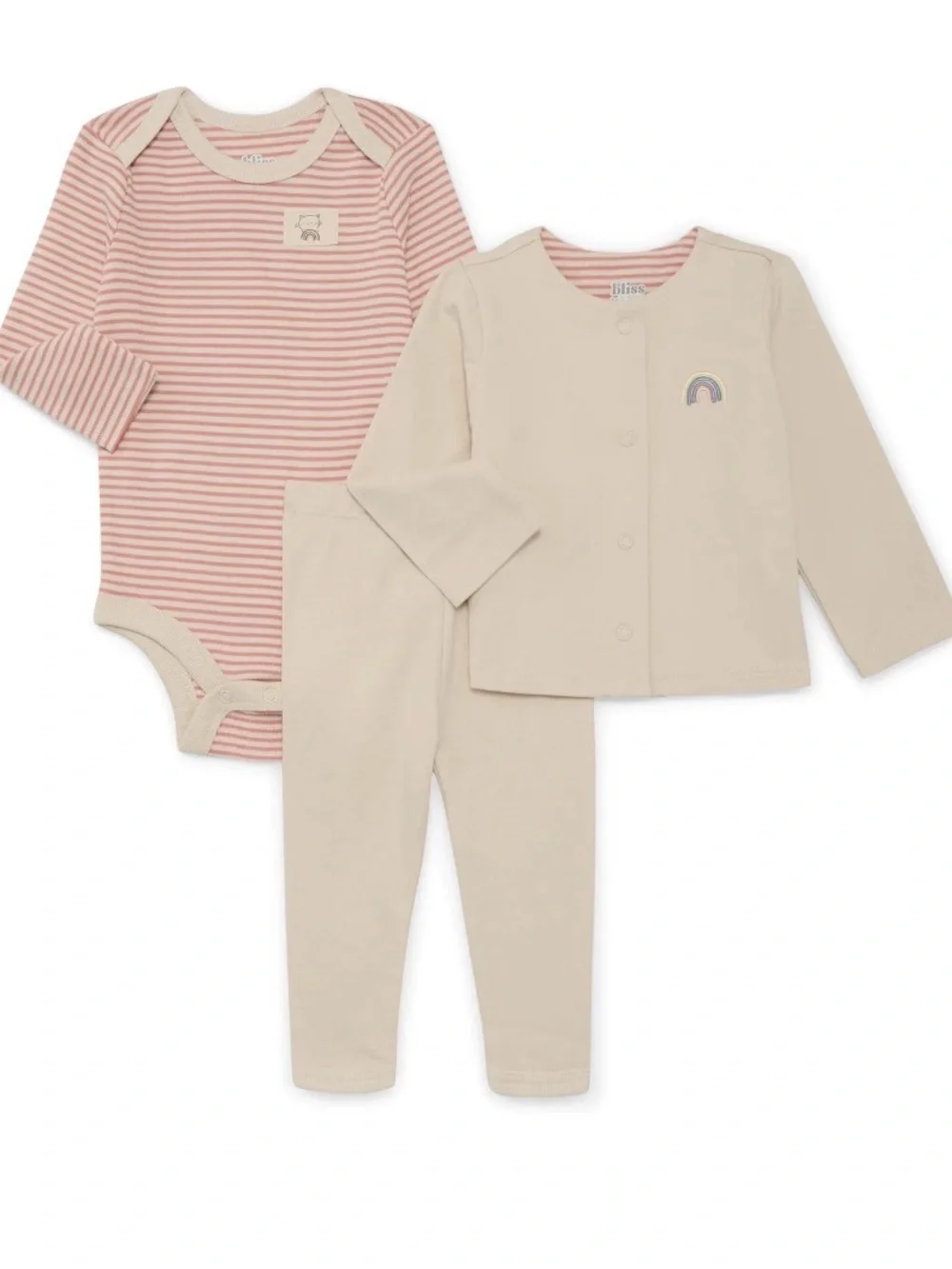 Garanimals Cream and Pink Striped 3-Piece Matching Set