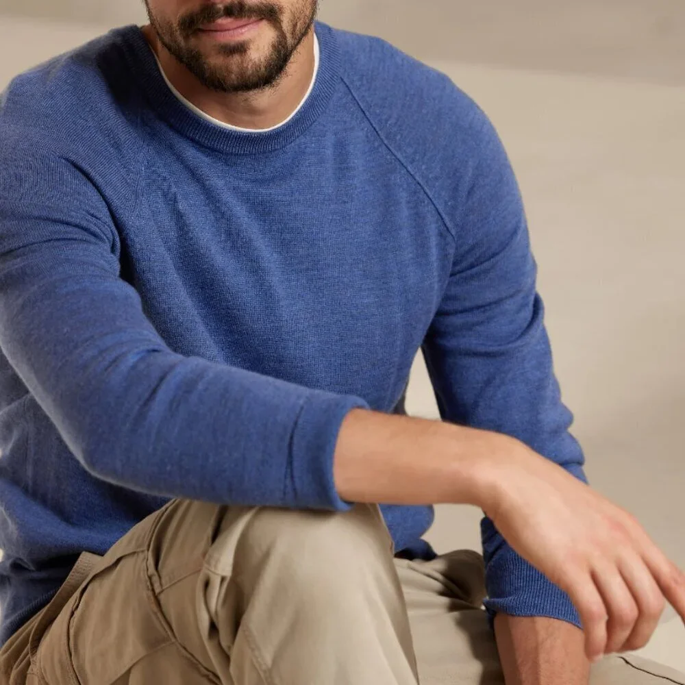 Banana Republic Merino Wool Sweater Mens XXL TALL Blue Pullover Crewneck Italian