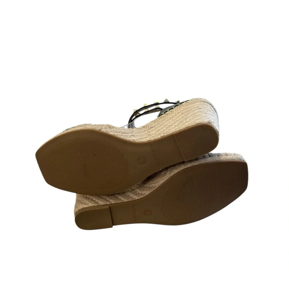 Steven New‎ York Espadrilles Yute Kinlee Wedges Sandals 8.5 Black Tan Nautical