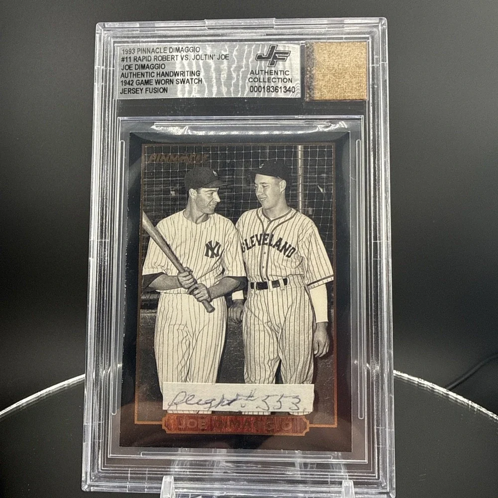 1942 Game Worn Jersey-  Pinnacle 1993 Dimaggio Rookie All-Star #6 BGS‎ Auth