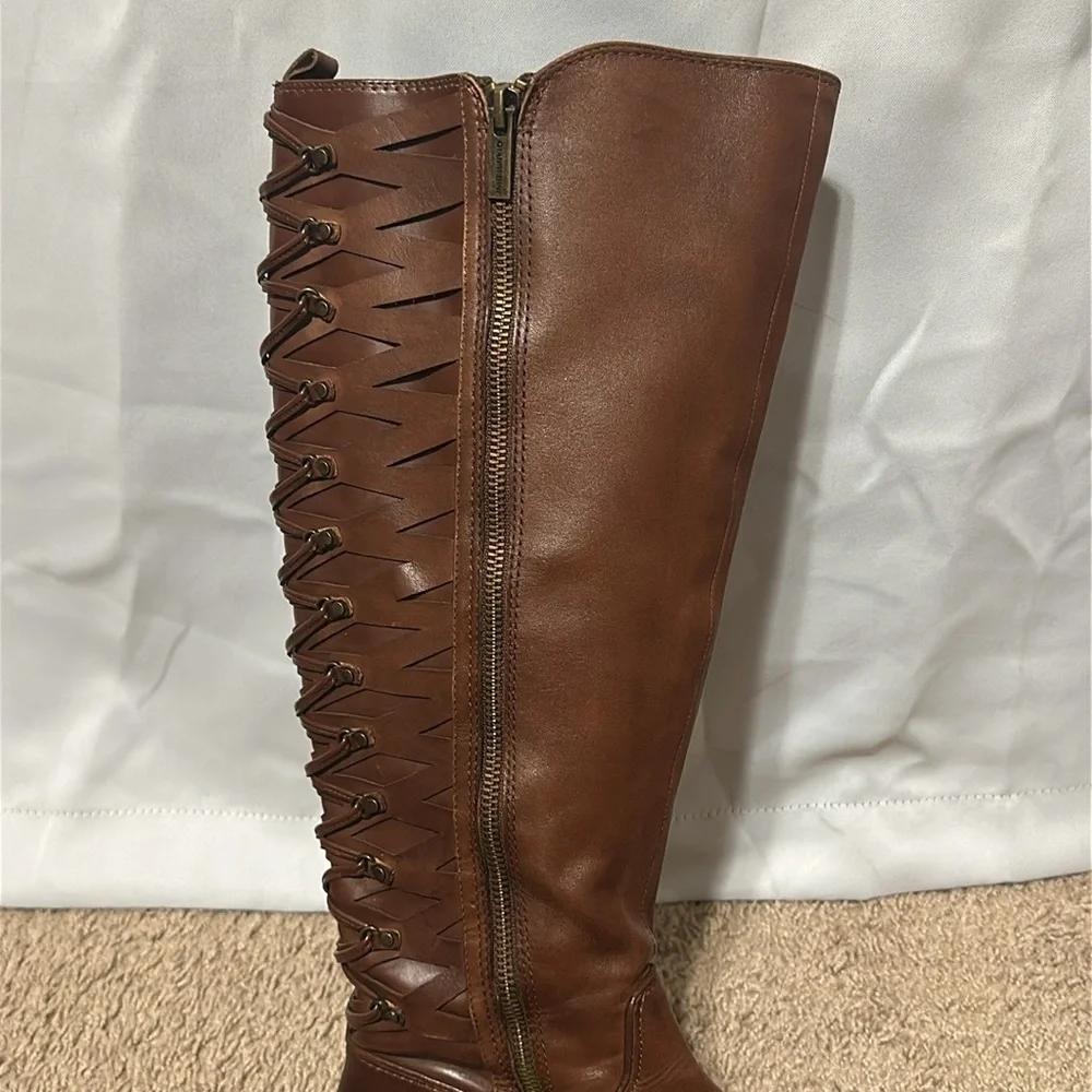Gianni Bini Picard Lattice Back Brown Knee High Boots Size 6.5M