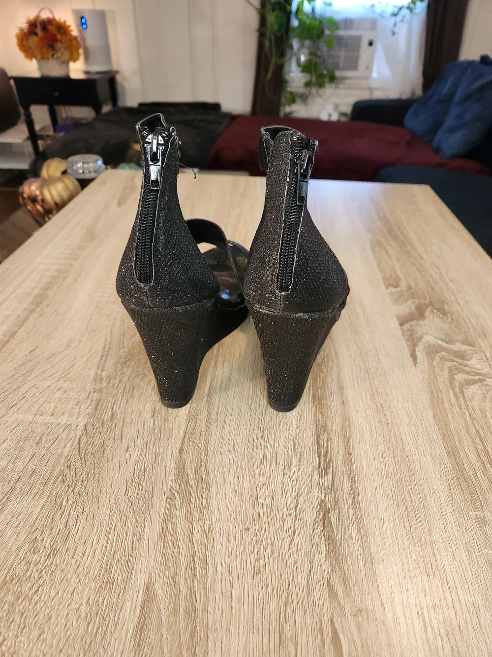 Rampage black glitter wedge sandals