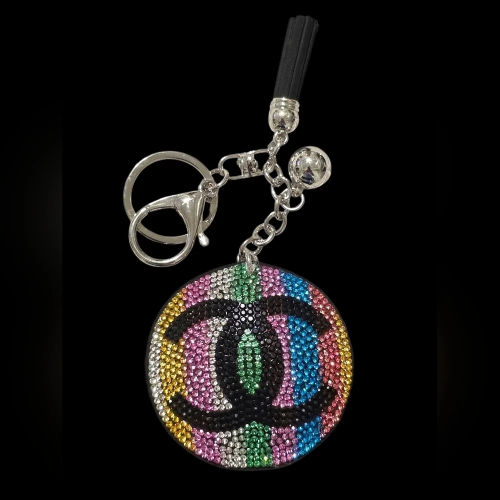 Rainbow Designer Double C Bag Charm Keychain