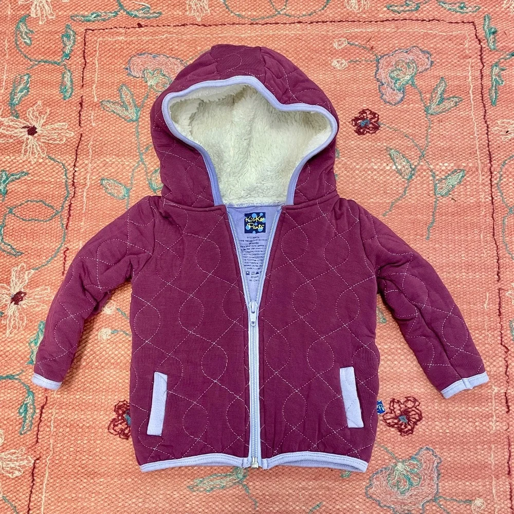 Kickee Pants Quilted Zip Up Jacket with sherpa lined Hoodie