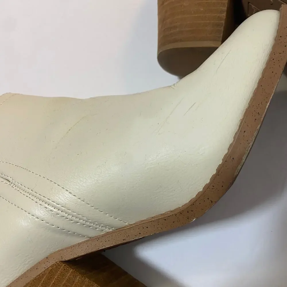 Joie Kayden Off White Cream Faux Leather Heeled Ankle Boots Block Heel Sz 10