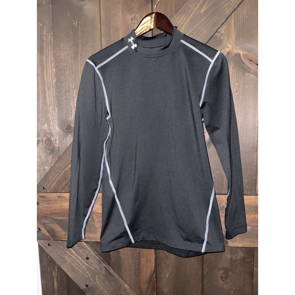 Under Armour Shirt Mens Small Black‎ Polyester Compression ColdGear Mock Neck