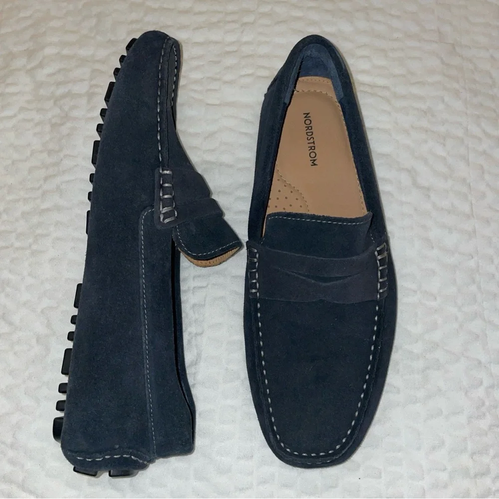 Nordstrom Men's Suede Penny Loafers Dark Navy Sz‎ 7