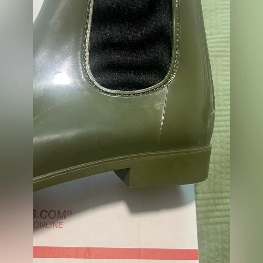 J.Crew Chelsea Rain Ankle Boots Olive Green Rubber Waterproof Size 9