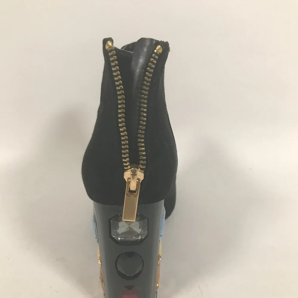 Shoedazzle Cassey Womens Size 9 Ankle Bootie Black Faux Suede Jeweled 4.5in Heel