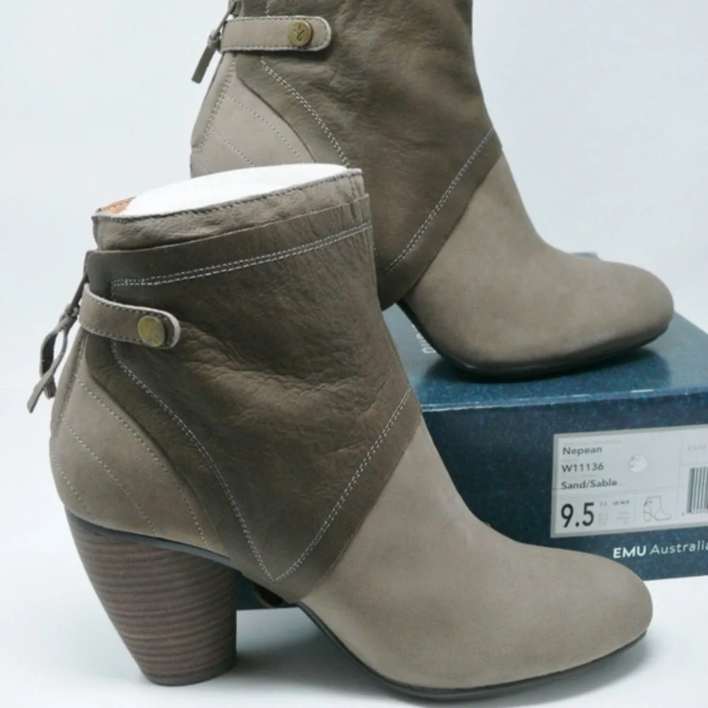 Emu Australia Ankle Boots Womens 9.5 Suede & Leather Tan Two Tone Brown New NIB