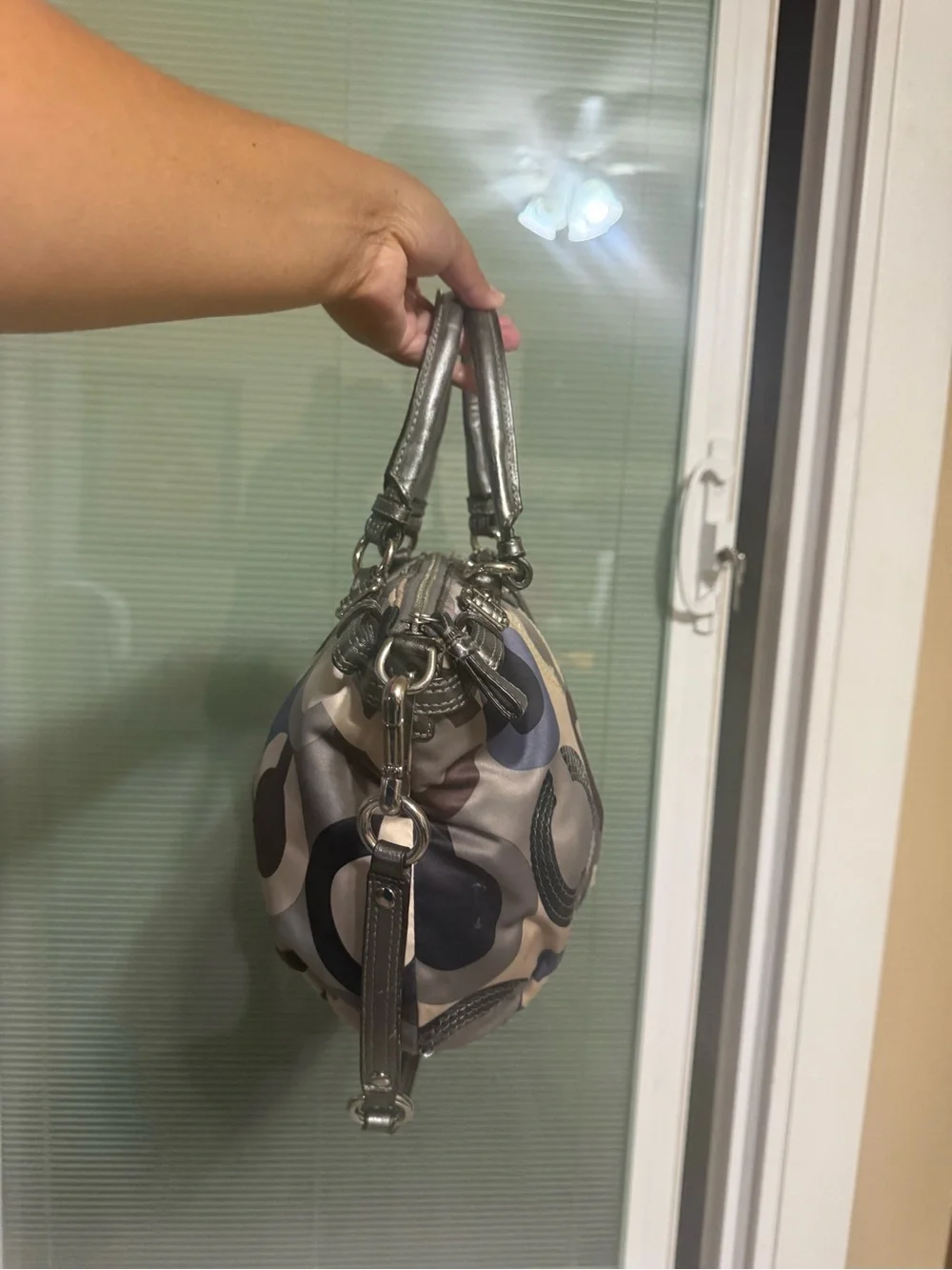 Coach Metallic Gray Signature Circle Shoulder Bag