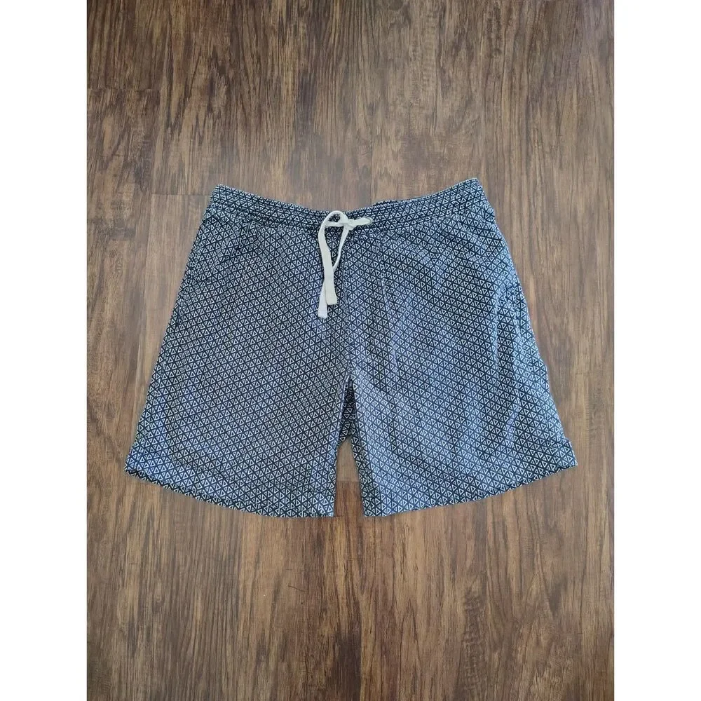 J.Crew Flex Mens Small Navy Geometric Print Drawstring Casual Shorts Stretch