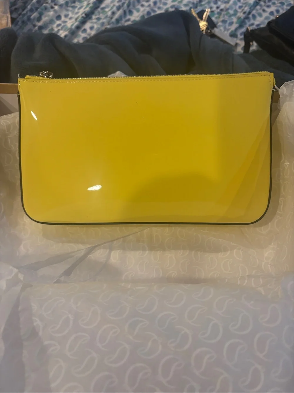 Christian Louboutin Patent Yellow Zip Wristlet Clutch