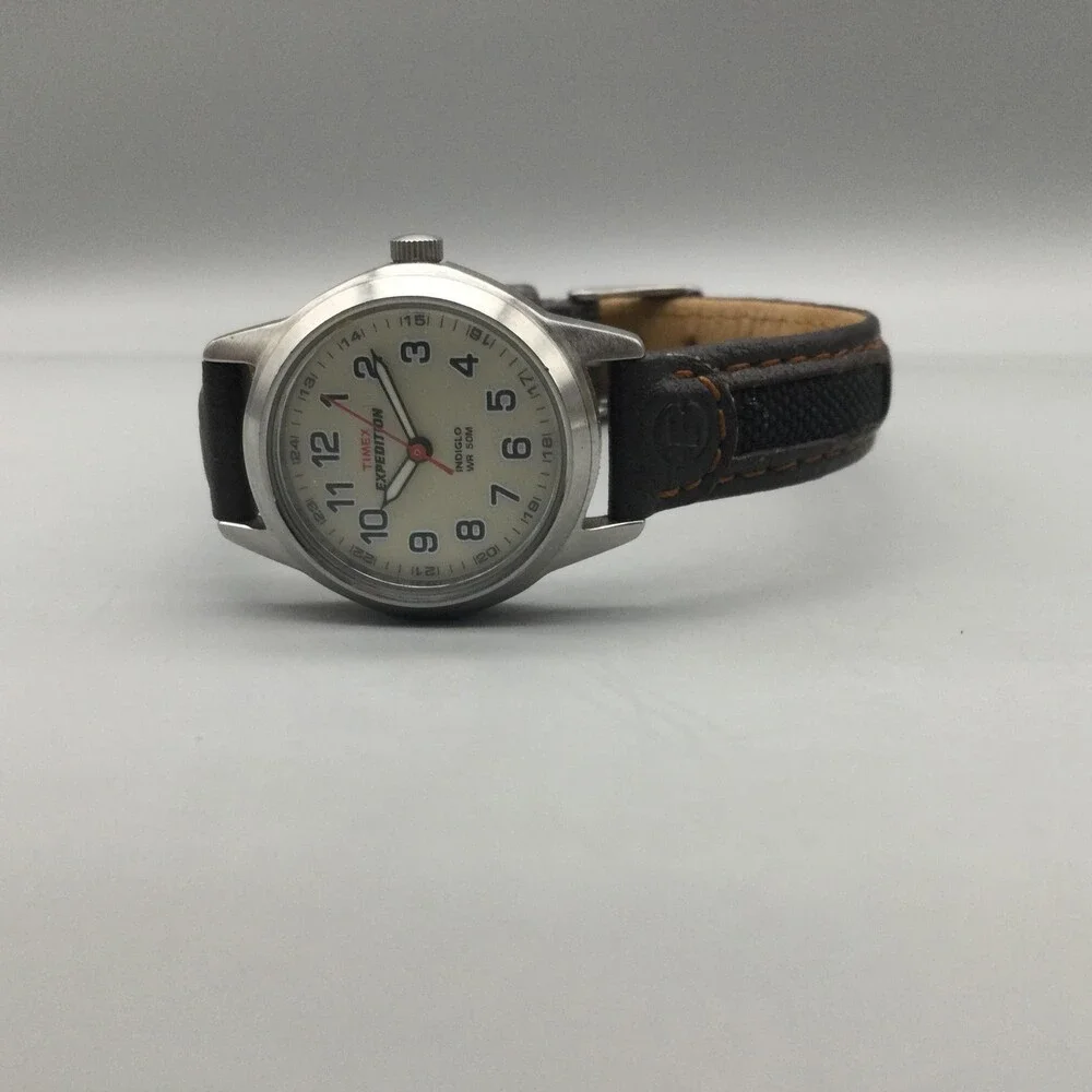 Timex Expedition Indiglo Womens Watch 26mm Cream Dial Brown Leather New Battery