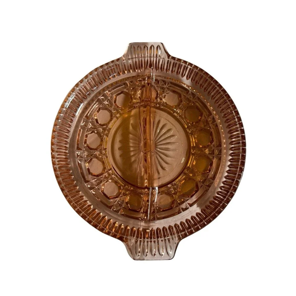 VTG Windsor Pink Depression Glass Divided Nut‎ Trinket Candy Vanity Tray Dish