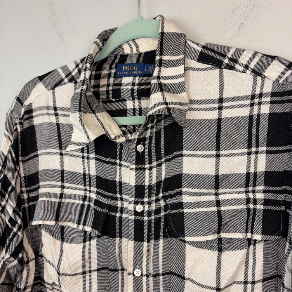 Polo Ralph Lauren Shirt men's Large Black Plaid Flannel Button Up Long‎ Sleeve