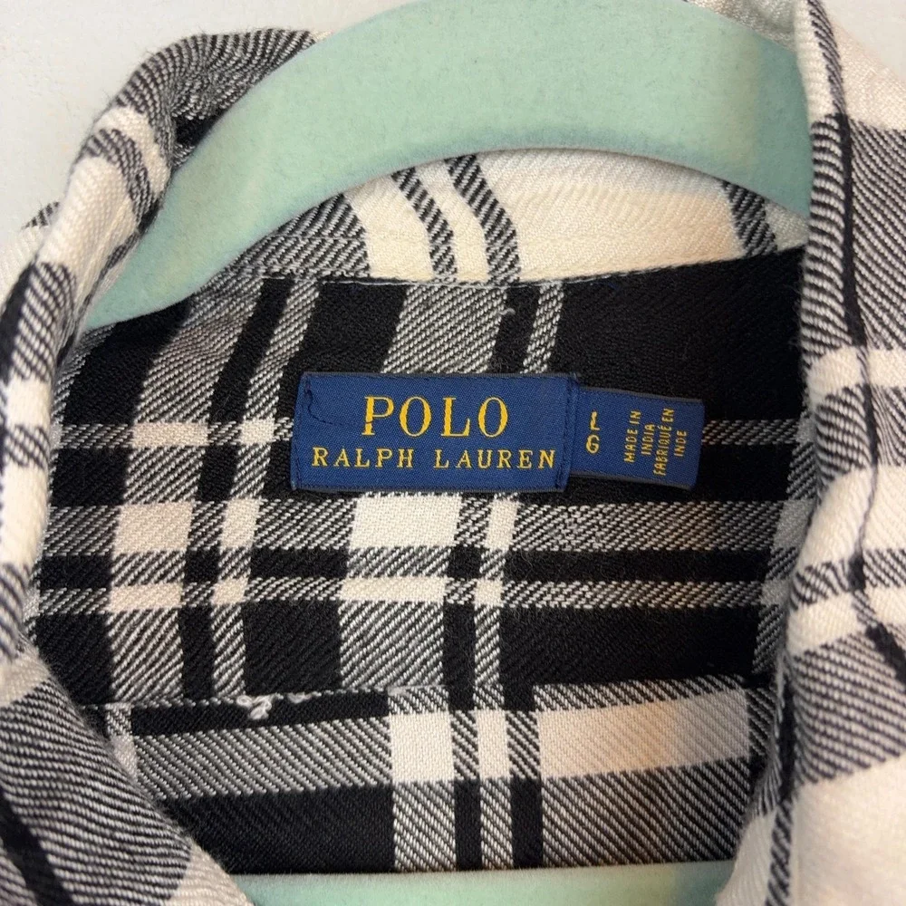 Polo Ralph Lauren Shirt men's Large Black Plaid Flannel Button Up Long‎ Sleeve