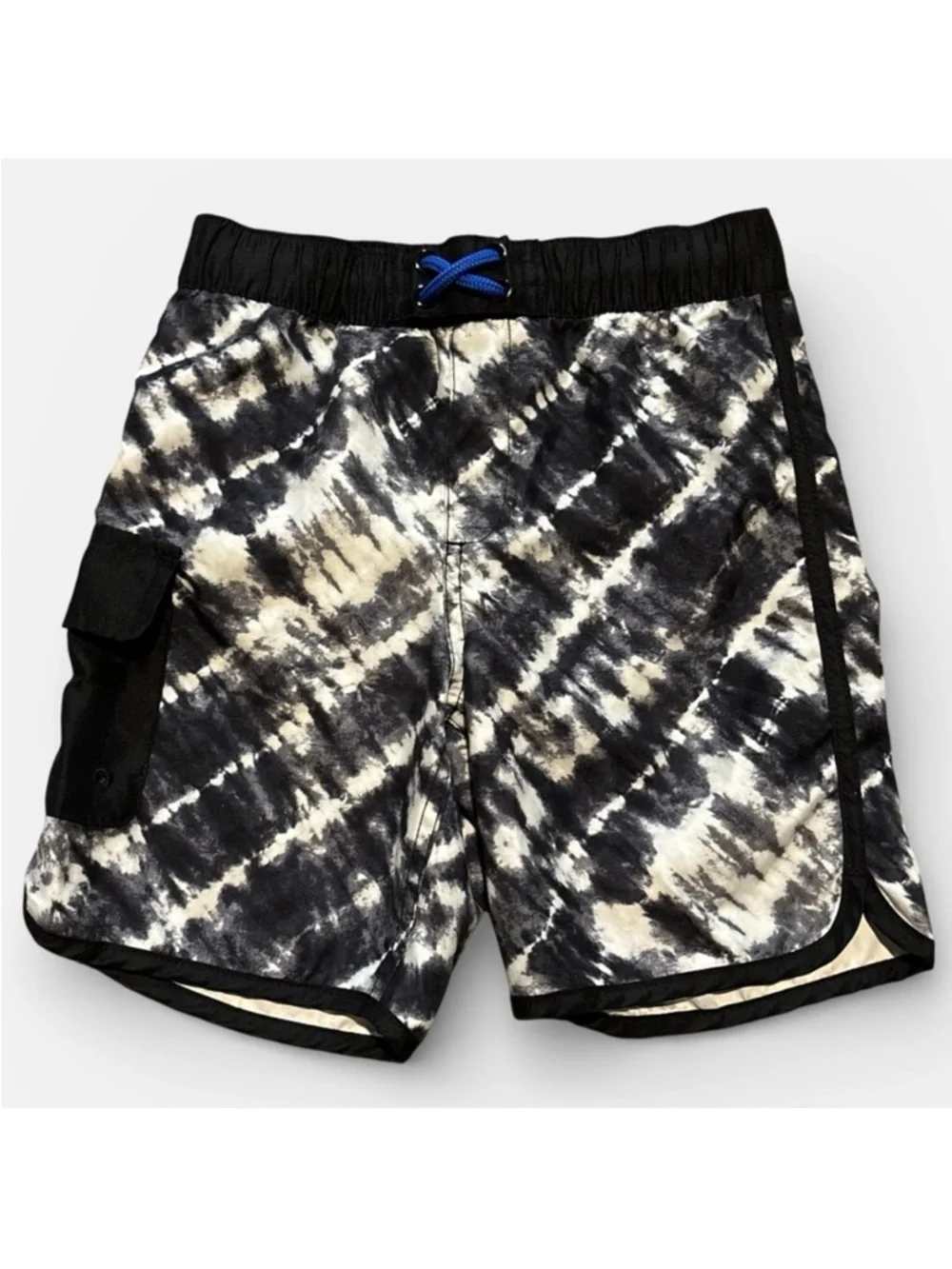 Lands' End Black & White Tie Dyed Swim Shorts Size Small 6-7