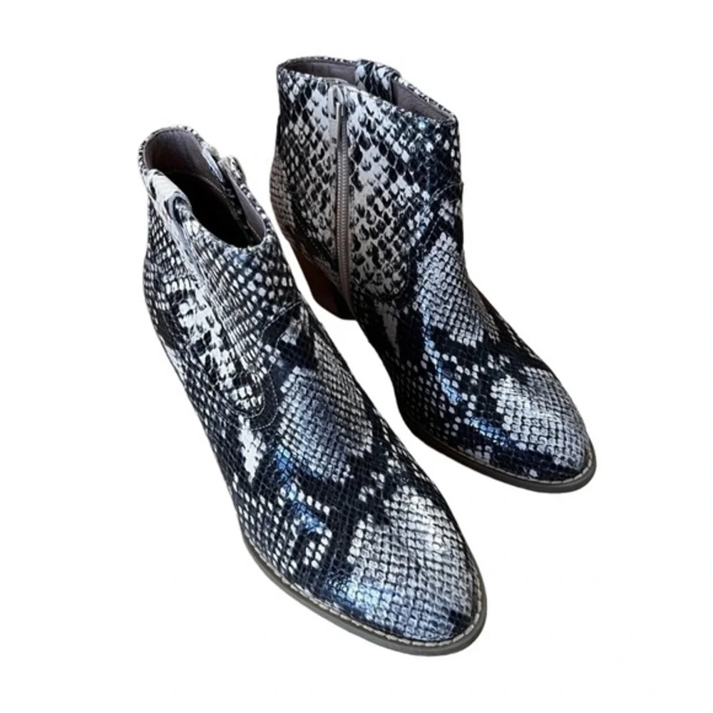 Vionic Booties Windom Womens 5 Black Cream‎ Snakeskin Print Leather Ankle Boots