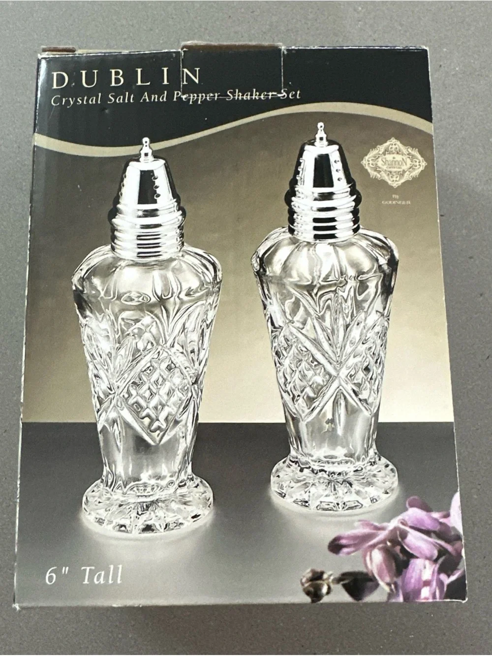 Dublin Collection Crystal Salt Pepper Shaker Set Shannon by Godinger 6”