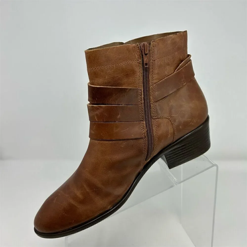 Aerosoles Women's My Time Brown Leather Ankle Boots Size 10 Zip Buckle Mid Heel