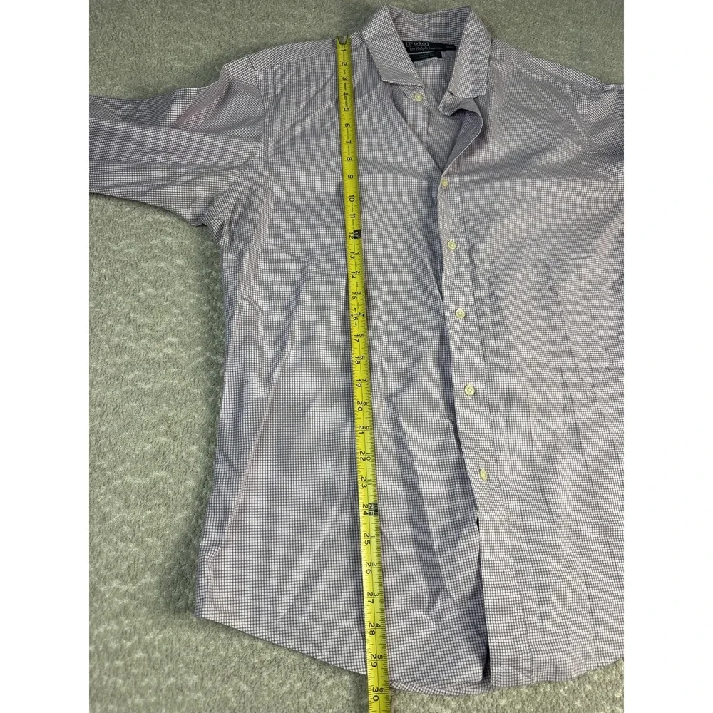 Polo Ralph Lauren Shirt Mens 16 34/35 Purple Gingham Estate‎ Custom Fit Dress
