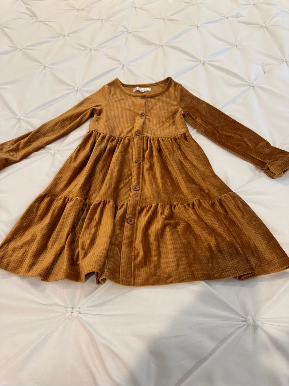 Kids 6T Biscotti Collezioni Brown Corduroy Tiered Button-Front Dress Kids Size 6
