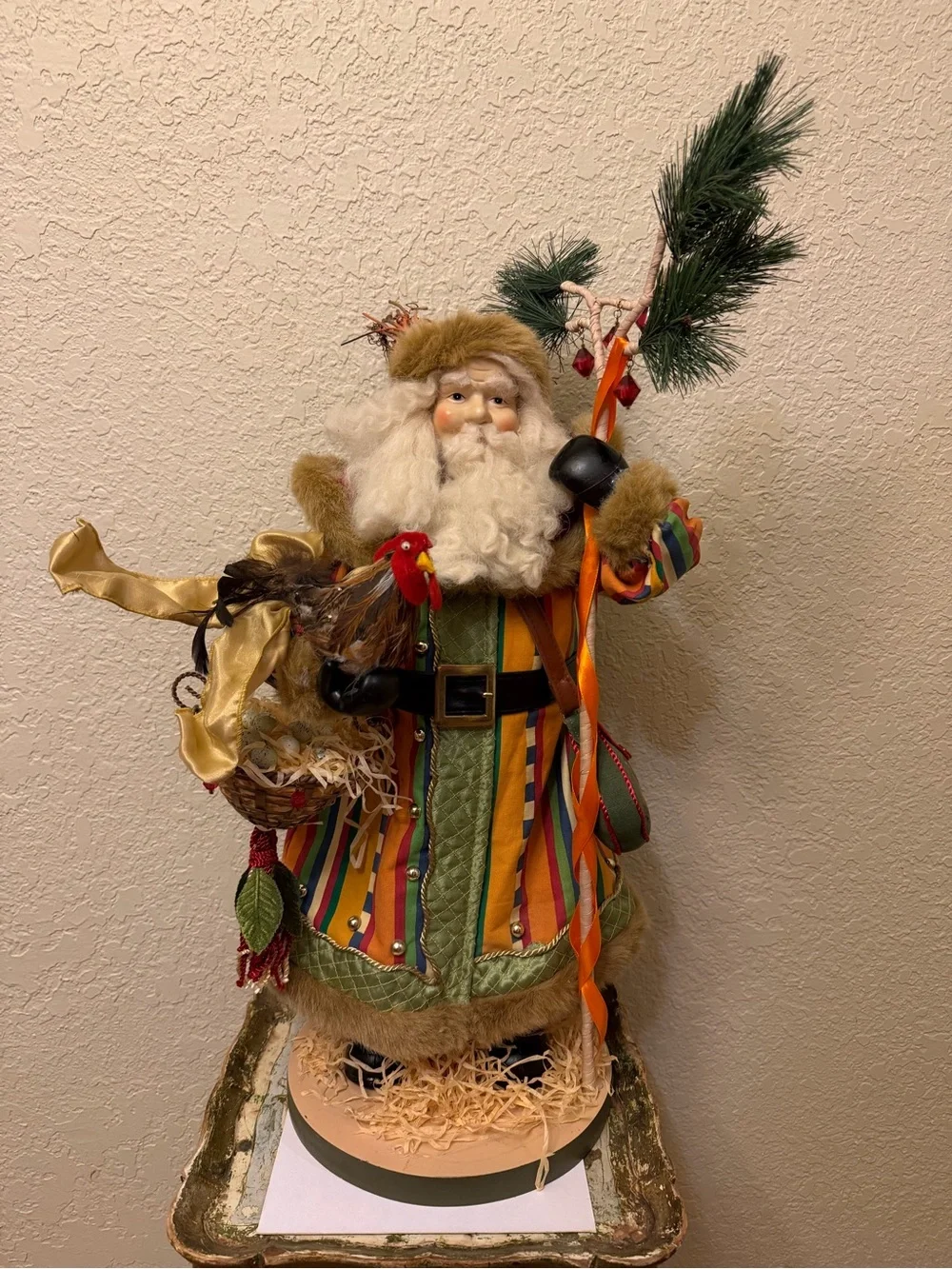 Vintage 1990s Neiman Marcus 24 Inch Santa Figure Chicken Basket Eggs Christmas