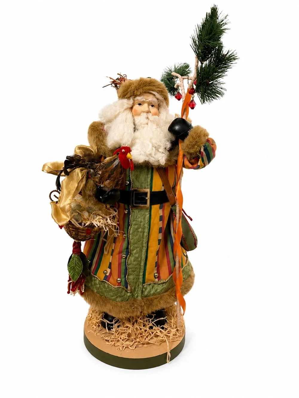 Vintage 1990s Neiman Marcus 24 Inch Santa Figure Chicken Basket Eggs Christmas