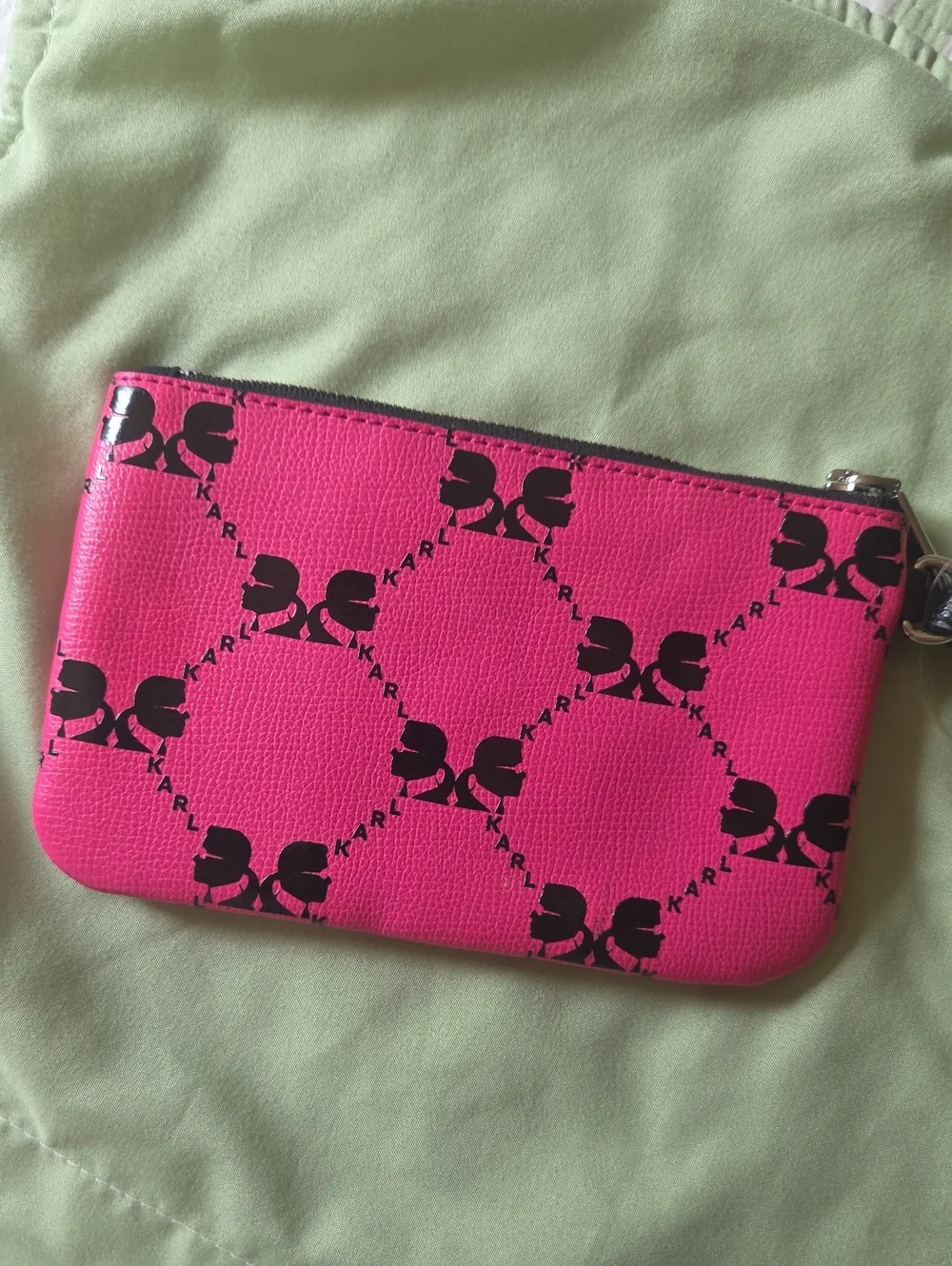NEW Karl Lagerfeld Hot Pink Wristlet with Black Logo Pattern