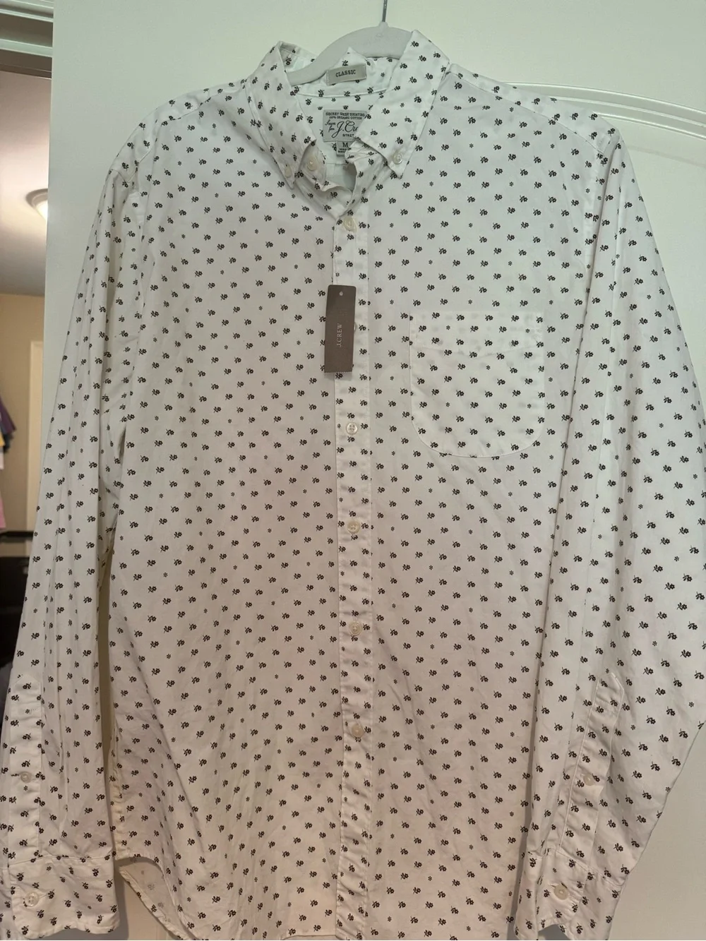 NWT J. Crew White Button-Down Shirt with Micro Floral Print M