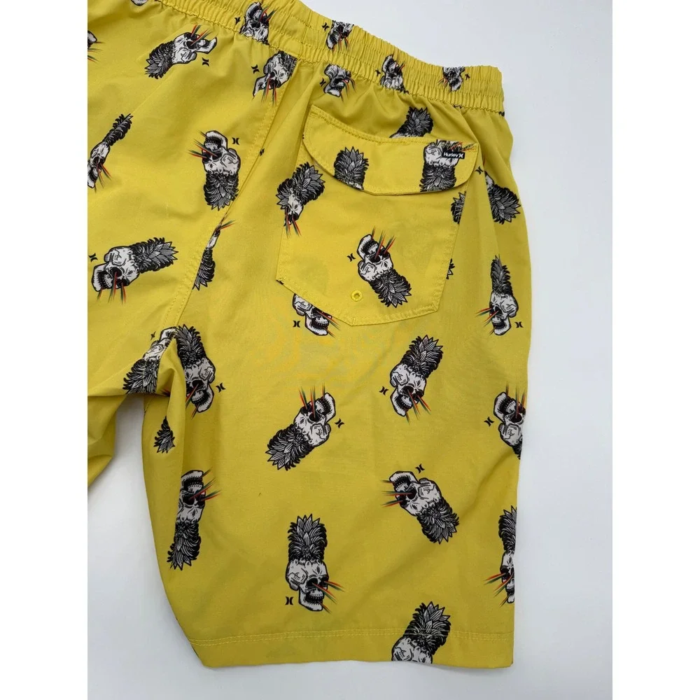 Hurley Mens Pineapple‎ Skull Board Shorts Yellow Swim Trunks Size 32