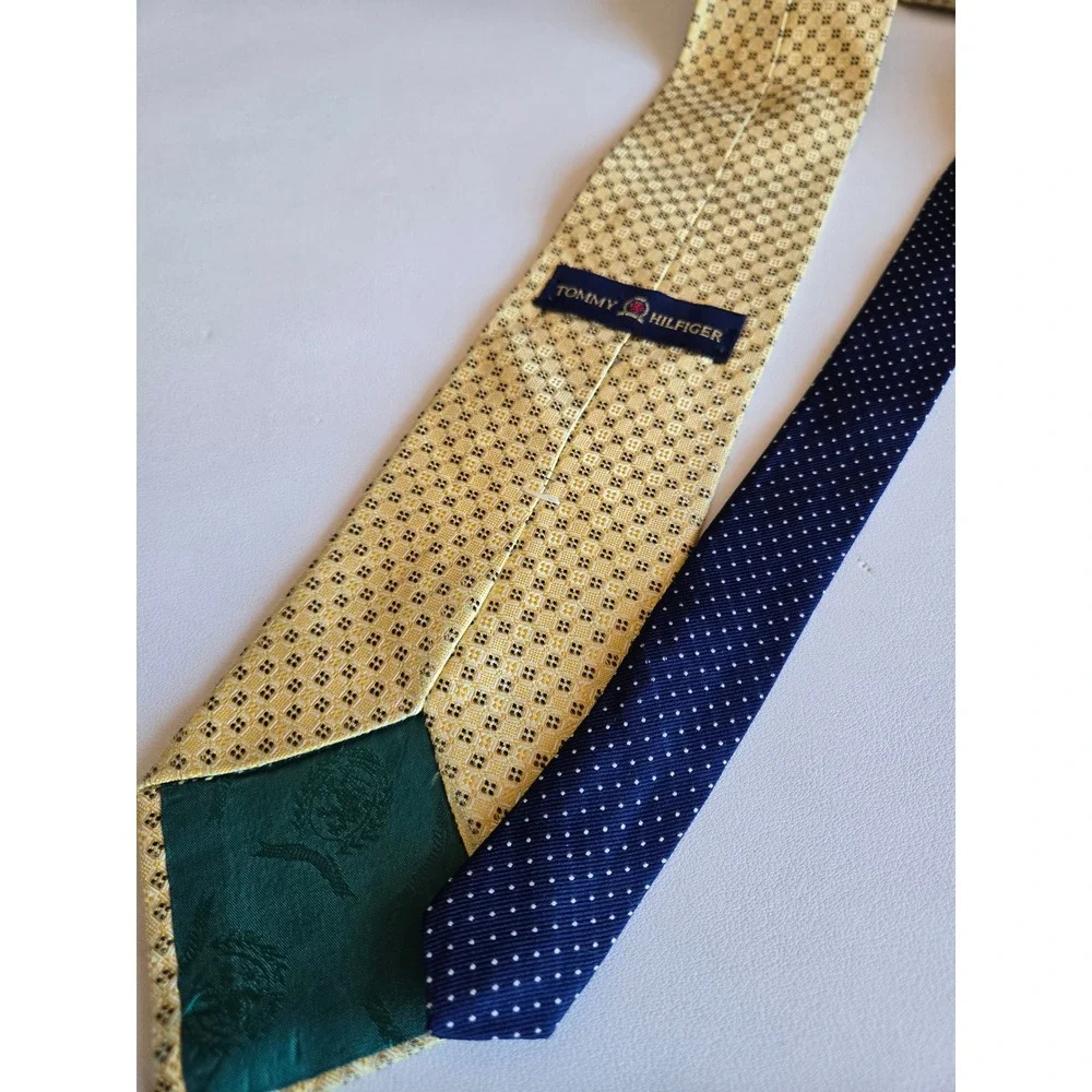 Tommy Hilfiger Yellow Geometric Silk Necktie Classic Preppy Business‎ Tie