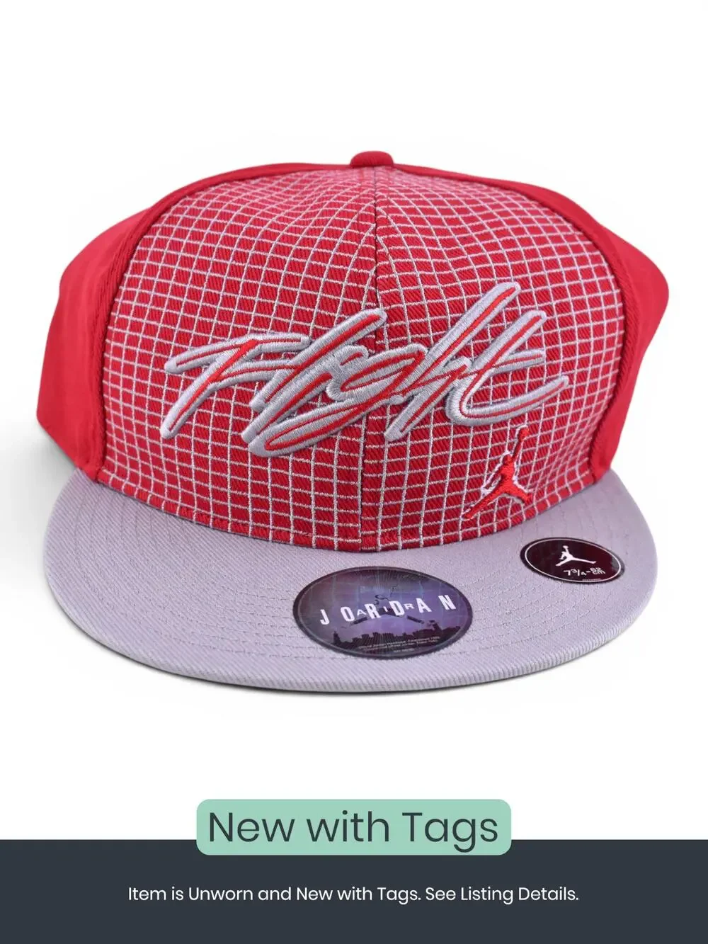 Jordan Flight Red Grid Fitted Cap, Size 7 3/4