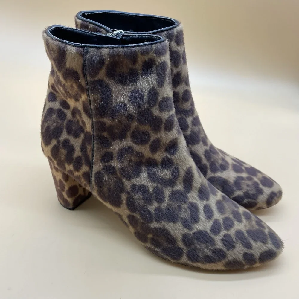 Nine West Faux Fur Cheetah Heeled Boots Size 8 M‎