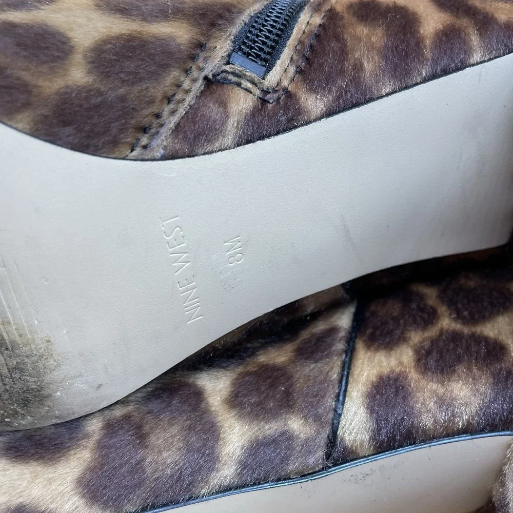 Nine West Faux Fur Cheetah Heeled Boots Size 8 M‎