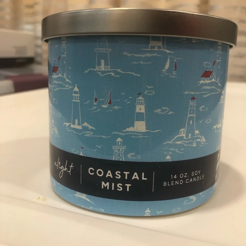 Coastal Mist Scented Candle - Blue Nautical Lighthouse Design