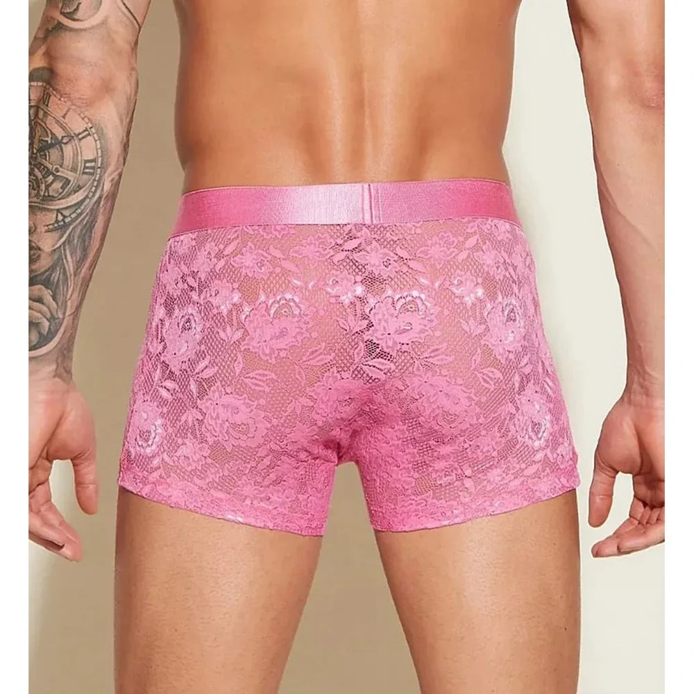 Cosabella Men's Never Say Never Hot Pink Lace‎ Boxer Trunk Size L