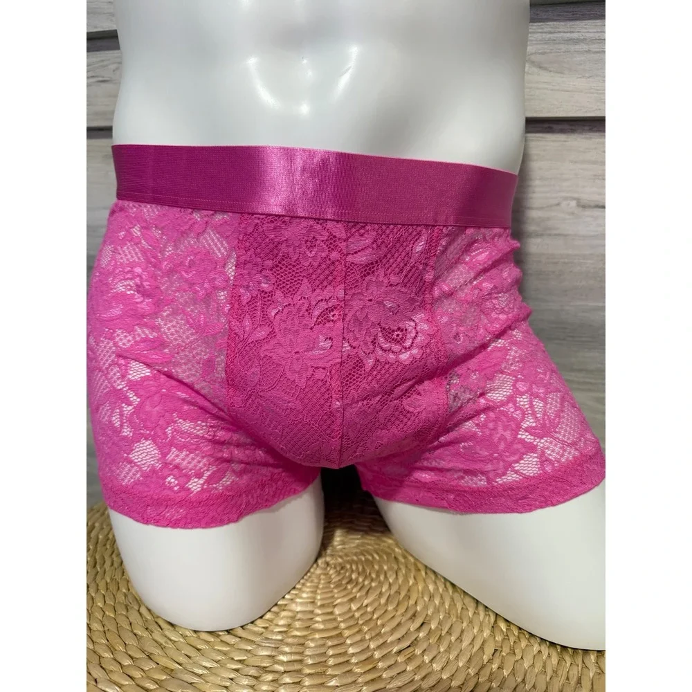 Cosabella Men's Never Say Never Hot Pink Lace‎ Boxer Trunk Size L