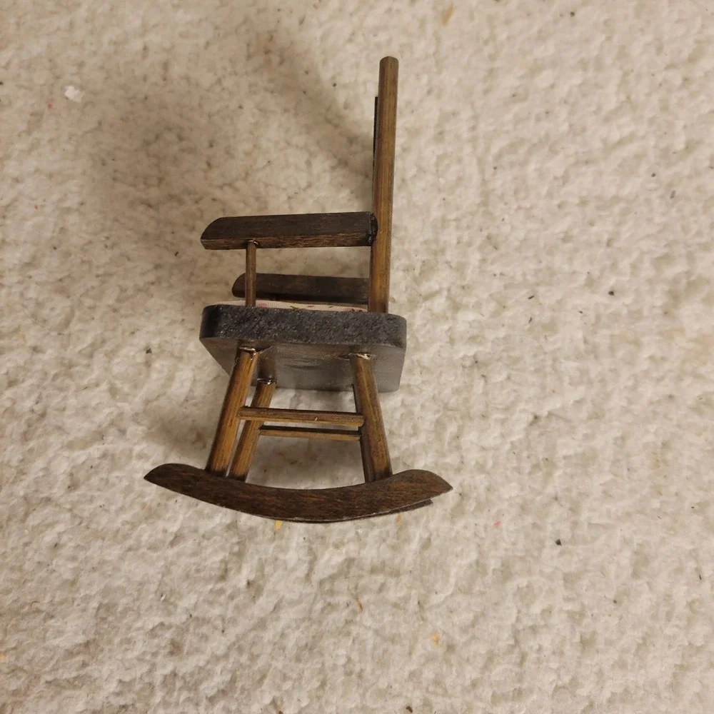 Vintage Doll Mini  5 in Upholstered Wooden Rocking Chair