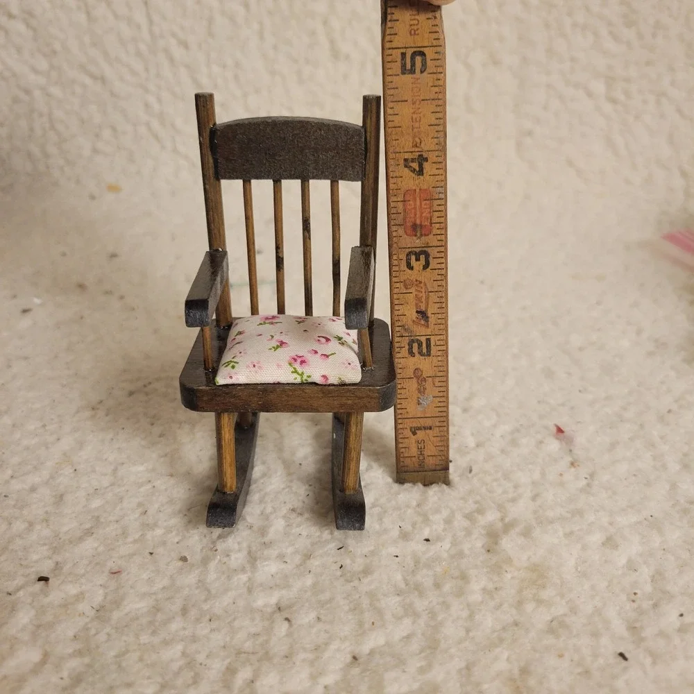 Vintage Doll Mini  5 in Upholstered Wooden Rocking Chair