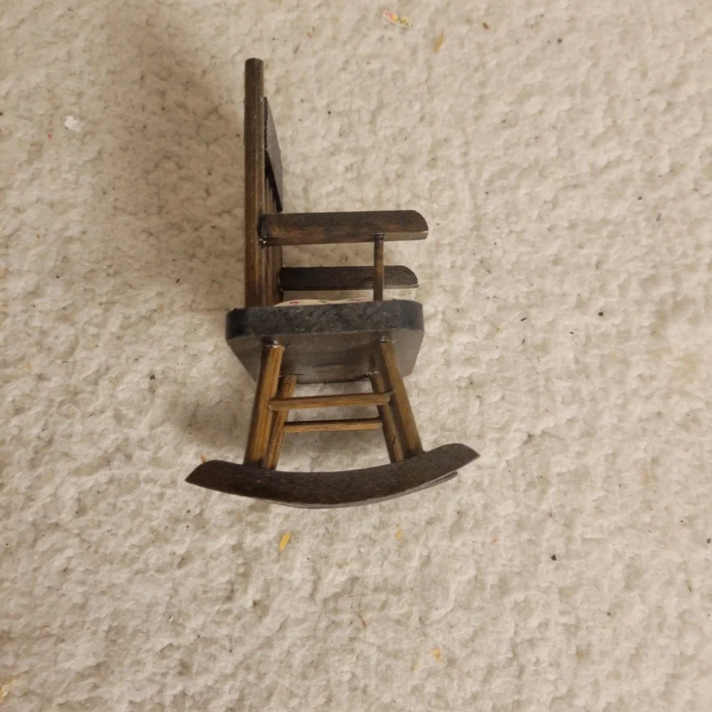 Vintage Doll Mini  5 in Upholstered Wooden Rocking Chair
