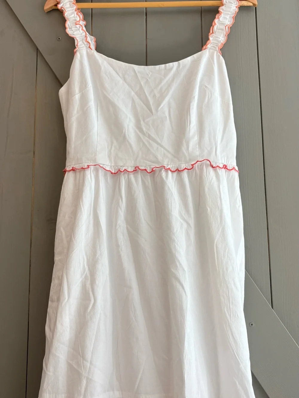 J. Crew White Maxi Dress with Pink Scalloped Trim