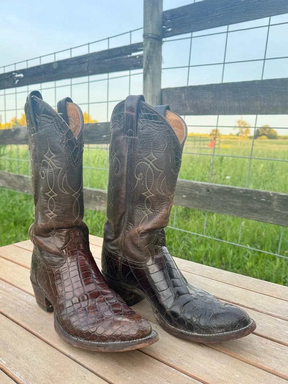 Vintage Justin Brown Croc Print‎ Cowboy Boots Men’s 9.5A Western Leather USA