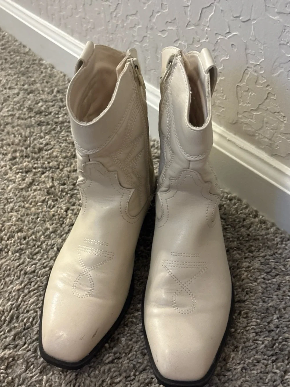 Zara Cream Western-Style Ankle Booties