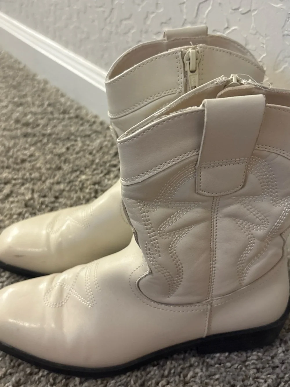 Zara Cream Western-Style Ankle Booties